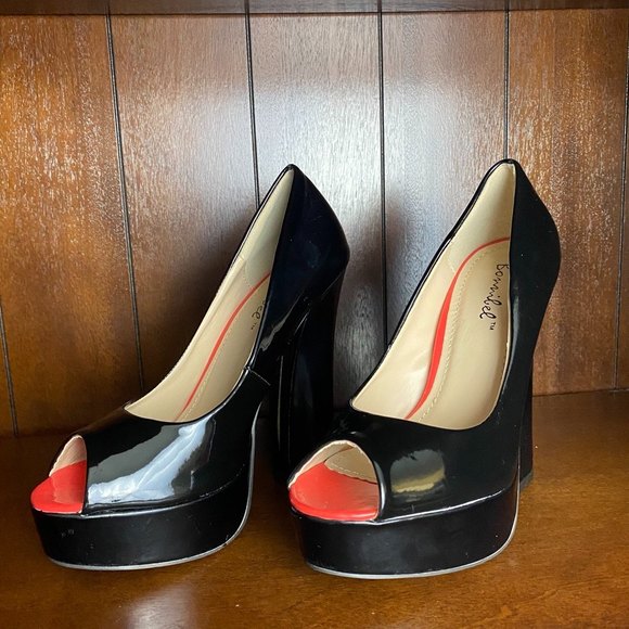 Bonnibel Peep Toe Platform Heels Size 6 Black Orange - Picture 2 of 8